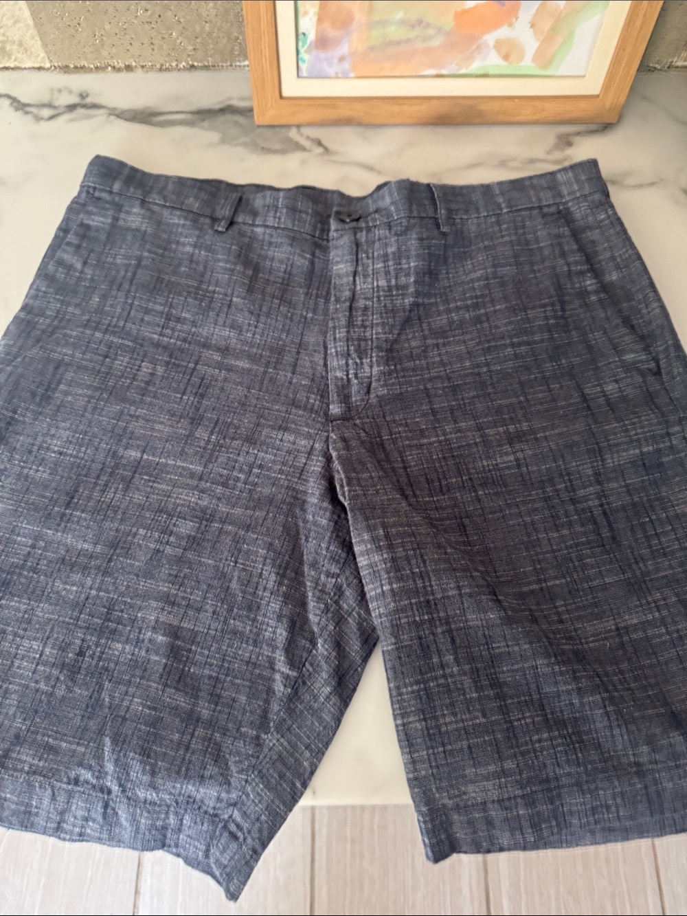 Perry Ellis Blue Textured Flat Front Shorts